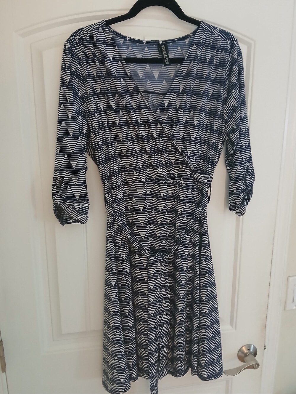 Navy and White Geometric Midi Dress Office